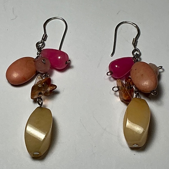 Sterling Silver Dangle Earrings with Multi gemstones. 2 inches long - Picture 3 of 5